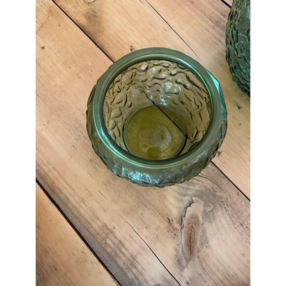 Vintage E O Brody Company green crinkle textured glass pitcher & planter bowl. - Picture 3 of 9